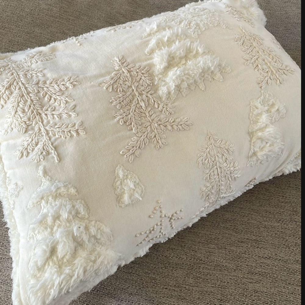 New Pottery Barn Cream Holiday Pillow with Textured Trees Pillow Cover - Picture 2 of 5